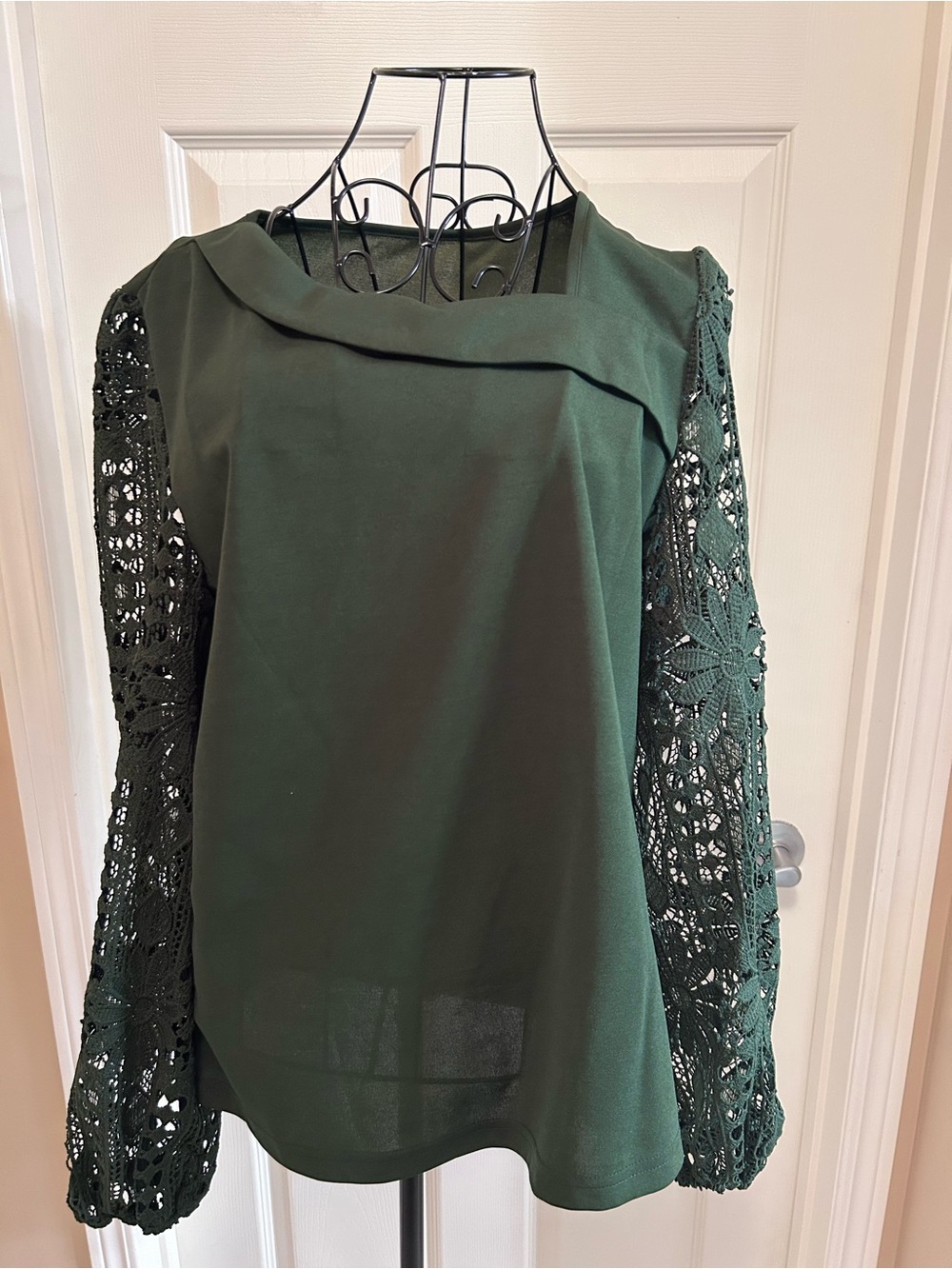 Women's Dark Green Crochet Sleeve Blouse